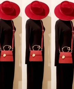 Social Butterfly Collection Dark Red Faux Leather Gold Handle Handbag