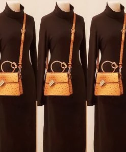 Social Butterfly Collection Mustard Faux Ostrich Gold Handle Handbag