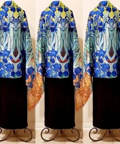 Social Butterfly Collection Modern Art Blue Floral Motif Oversized Scarf Shawl New Arrivals