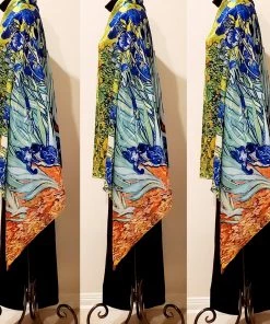 Social Butterfly Collection Modern Art Blue Floral Motif Oversized Scarf Shawl New Arrivals