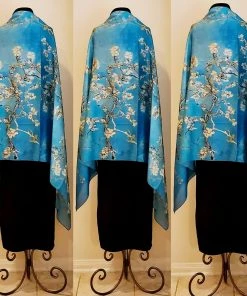Social Butterfly Collection Modern Art Almond Blossom Motif Oversized Scarf Shawl