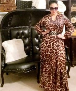 Social Butterfly Collection Leopard Animal Print Necktie Maxi Dress New Arrivals