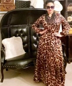Social Butterfly Collection Leopard Animal Print Necktie Maxi Dress New Arrivals