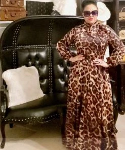 Social Butterfly Collection Leopard Animal Print Necktie Maxi Dress New Arrivals