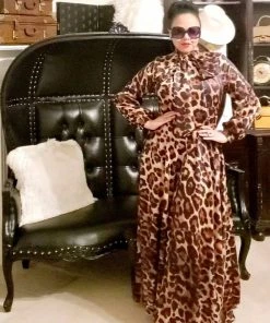 Social Butterfly Collection Leopard Animal Print Necktie Maxi Dress New Arrivals