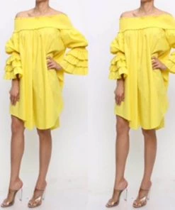 Social Butterfly Collection Bright Yellow Ruffle Sleeve Dress Top New Arrivals