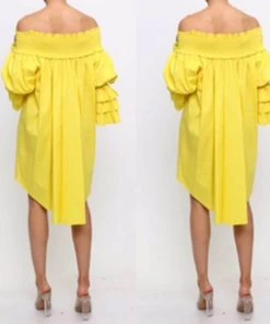 Social Butterfly Collection Bright Yellow Ruffle Sleeve Dress Top New Arrivals