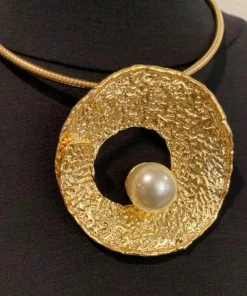 Social Butterfly Collection Hammered Gold Pearl Necklace