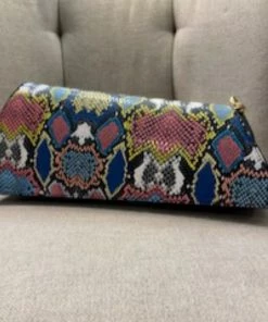 Social Butterfly Collection Asymmetic Blue Multi Color Snake Print Handbag