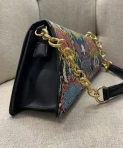 Social Butterfly Collection Asymmetic Blue Multi Color Snake Print Handbag