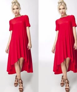 Social Butterfly Collection Sale Red Jersey Knit High Low Dress Top