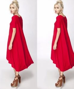 Social Butterfly Collection Sale Red Jersey Knit High Low Dress Top