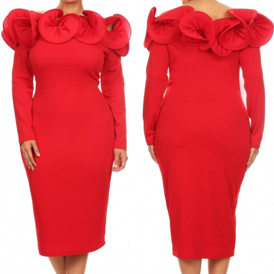 Social Butterfly Collection Dresses Regal Red Ruffle Neckline Dress 6 Social Butterfly Collection Dresses Regal Red Ruffle Neckline Dress