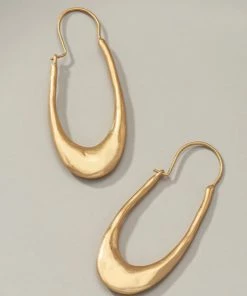 Social Butterfly Collection Sale Gold Long Hammered Slim Hoop Earrings