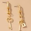 Social Butterfly Collection Slim Key Chain Lock Detail Earrings 2 Social Butterfly Collection Slim Key Chain Lock Detail Earrings
