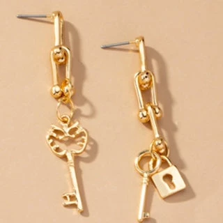 Social Butterfly Collection Slim Key Chain Lock Detail Earrings 3 Social Butterfly Collection Slim Key Chain Lock Detail Earrings