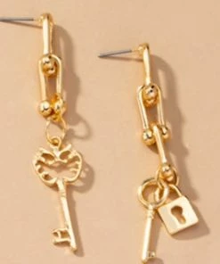 Social Butterfly Collection Slim Key Chain Lock Detail Earrings 10 Social Butterfly Collection Slim Key Chain Lock Detail Earrings