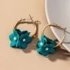 Social Butterfly Collection New Arrivals Gold Hoops Teal Flowers And Pearls Earrings