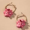 Social Butterfly Collection Gold Hoops Pink Flowers And Pearls Earrings