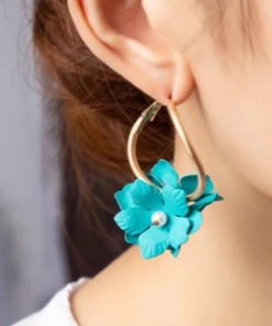 Social Butterfly Collection Gold Hoops Pink Flowers And Pearls Earrings