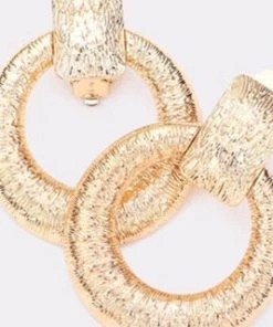 Social Butterfly Collection Sale Clip On Gold Textured Dangle Hoop