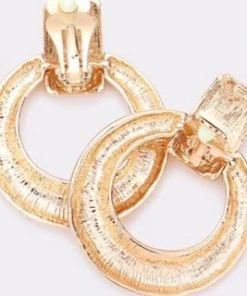 Social Butterfly Collection Sale Clip On Gold Textured Dangle Hoop