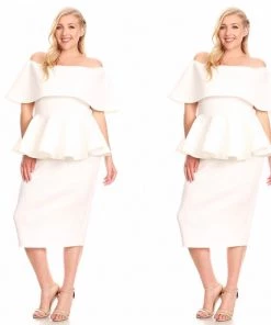Classy Curvy Collection Sale Off White Off The Shoulder Peplum Dress