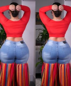 Social Butterfly Collection Distressed Light Denim Red Multi Color Palazzo Wide Leg Jeans New Arrivals 36 Social Butterfly Collection Distressed Light Denim Red Multi Color Palazzo Wide Leg Jeans New Arrivals