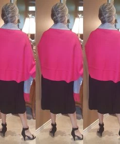 Social Butterfly Collection Sale Pink Gray Two Tone Reversible Sleeved Shawl