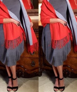 Social Butterfly Collection Orange Gray Two Tone Reversible Sleeved Shawl Sale