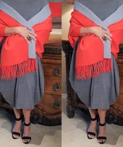 Social Butterfly Collection Orange Gray Two Tone Reversible Sleeved Shawl Sale