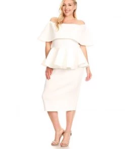 Classy Curvy Collection Sale Off White Off The Shoulder Peplum Dress