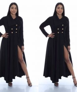 Social Butterfly Collection Beautiful Black Long Duster Coat Dress New Arrivals