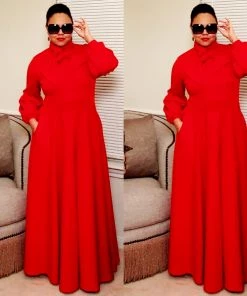 Social Butterfly Collection Really Red Necktie Maxi Dress