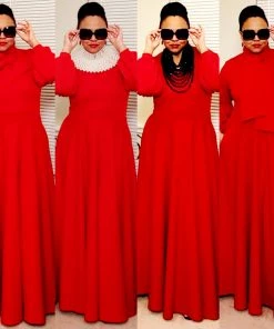 Social Butterfly Collection Really Red Necktie Maxi Dress