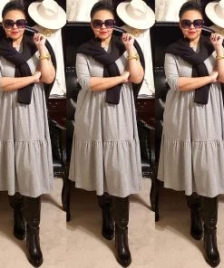 Social Butterfly Collection Grey Plus Size T-Shirt Baby Doll Style Dress