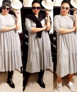 Social Butterfly Collection Grey Plus Size T-Shirt Baby Doll Style Dress