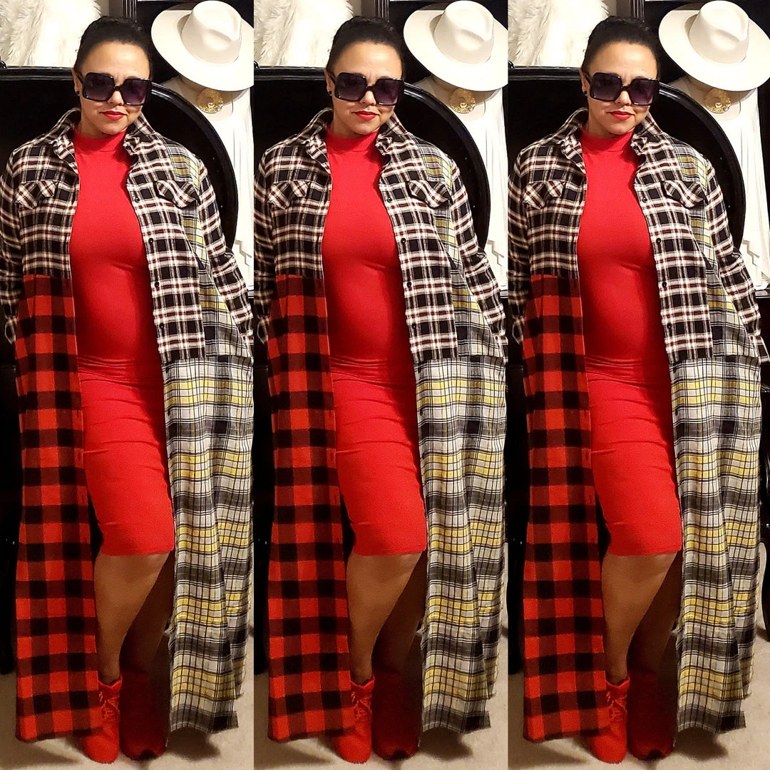 Social Butterfly Collection Plaid Check Multi Color Duster Dress 5 Social Butterfly Collection Plaid Check Multi Color Duster Dress