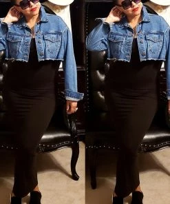 Social Butterfly Collection Distressed Plus Size Denim Cropped Jacket