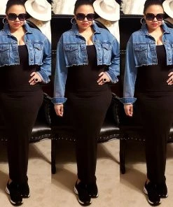 Social Butterfly Collection Distressed Denim Plus Size Cropped Jacket