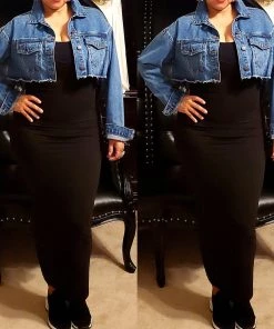 Social Butterfly Collection Distressed Plus Size Denim Cropped Jacket