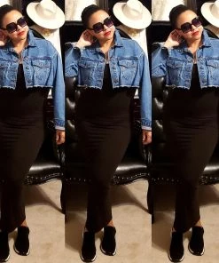 Social Butterfly Collection Distressed Plus Size Denim Cropped Jacket