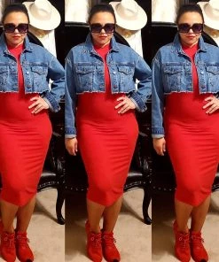 Social Butterfly Collection Distressed Denim Plus Size Cropped Jacket