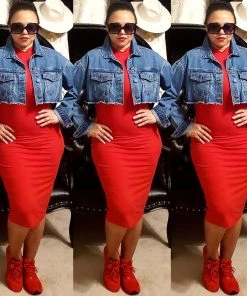 Social Butterfly Collection Distressed Denim Plus Size Cropped Jacket