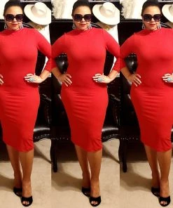 Social Butterfly Collection Plus Sizes Red Mock Neck Fitted Knee Length Dress 30 Social Butterfly Collection Plus Sizes Red Mock Neck Fitted Knee Length Dress