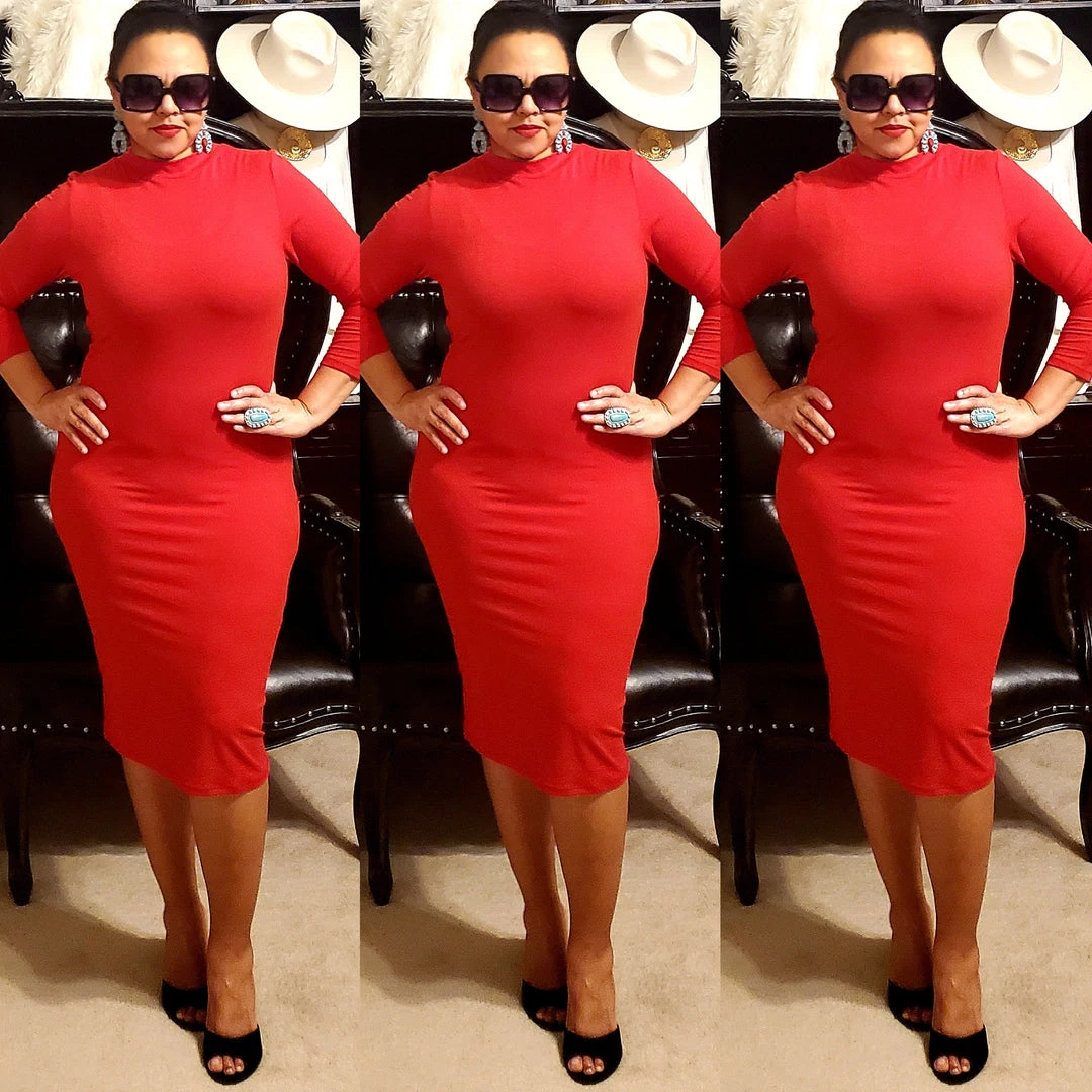 Social Butterfly Collection Plus Sizes Red Mock Neck Fitted Knee Length Dress 8 Social Butterfly Collection Plus Sizes Red Mock Neck Fitted Knee Length Dress