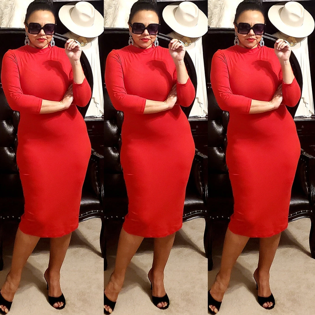 Social Butterfly Collection Plus Sizes Red Mock Neck Fitted Knee Length Dress 4 Social Butterfly Collection Plus Sizes Red Mock Neck Fitted Knee Length Dress