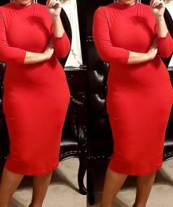 Social Butterfly Collection Plus Sizes Red Mock Neck Fitted Knee Length Dress 34 Social Butterfly Collection Plus Sizes Red Mock Neck Fitted Knee Length Dress