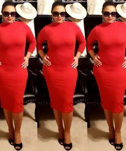 Social Butterfly Collection Plus Sizes Red Mock Neck Fitted Knee Length Dress 28 Social Butterfly Collection Plus Sizes Red Mock Neck Fitted Knee Length Dress