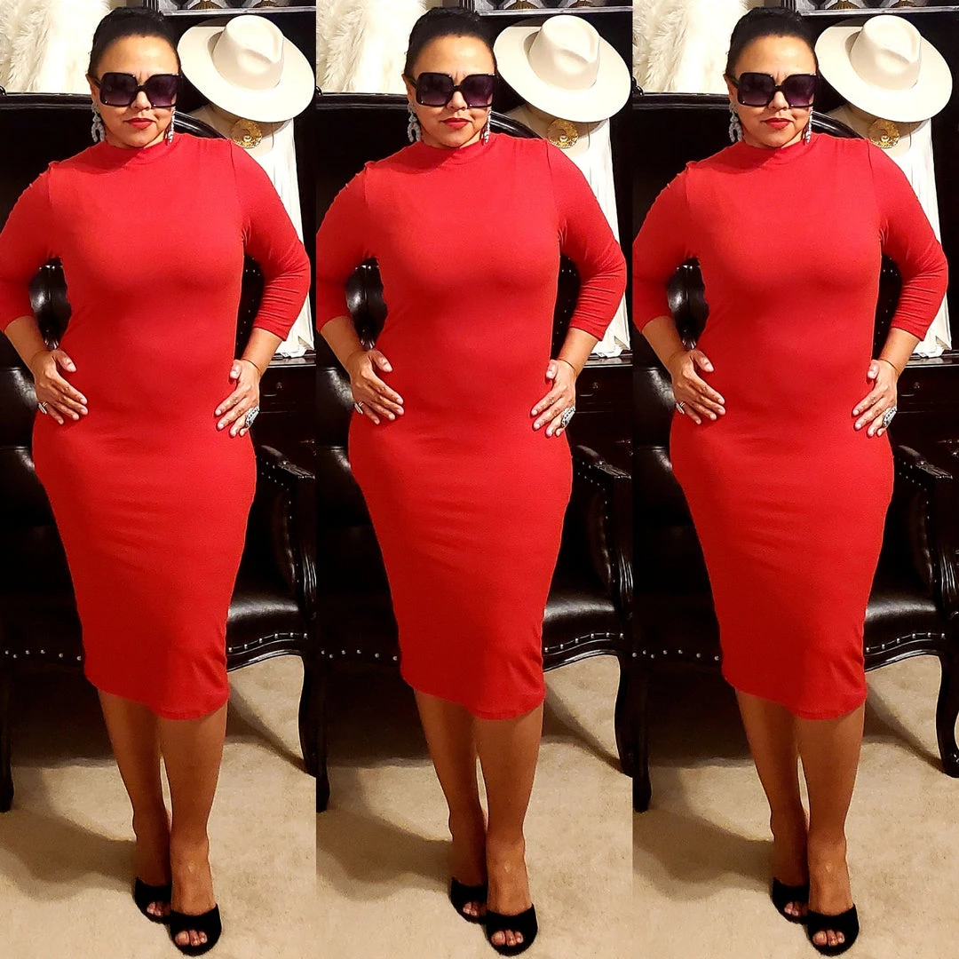 Social Butterfly Collection Plus Sizes Red Mock Neck Fitted Knee Length Dress 6 Social Butterfly Collection Plus Sizes Red Mock Neck Fitted Knee Length Dress